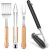 weiclianhp Accessori Barbecue 4 Pezzi, Kit Barbecue Acciaio Inossidabile Manico Legno
