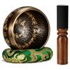 Kezidhp Campana Tibetana, Set Campane Tibetane 8 cm con mazza in legno, cuscino e sacca da viaggio, campana in ottone puro forgiato a mano dal Tibet per yoga, meditazione e relax