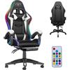 A.M.C. Sedia Gaming RGB con Luci LED E Sedia Ergonomica Poltrona Ufficio girevole, con rotelle, poggiatesta e cuscino lombare, Portata: 125kg con Schienale Alto in Pelle (BIANCO)