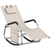 SONGMICS Sedia a Dondolo, Sedia a Sdraio Antiribaltamento, Cuscino Regolabile, Telaio in Acciaio, Tessuto Respirante, Tasca Portaoggetti, 151 x 56,2 x 97,3 cm, Beige GCB230WZ01