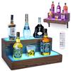 BEARUT Portabottiglie con luce LED per bottiglie di liquore, montaggio a parete, 2 ripiani, in acrilico, illuminato, espositore per bottiglie, mensola galleggiante per casa e bar commerciale