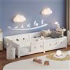 Wnvivi Letto Montessori a Terra per Bambini 90x200 cm, Letto a Sbarre con Stelle e Lune, Letto Capanna con Sommier a Doghe, Letto Singolo 90x200 cm, Letto Montessori per Bambini in Legno Massiccio di Pino