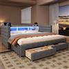 Trdlpyn Divano Letto LED con Porte USB + Tipo-C, Divano letto 90x190 cm con Letto estraibile, Due Cassetti e Pannelli Laterali Portaoggetti, Letto Imbottito Velluto con Rete a Doghe, Senza Materasso, Grigio
