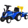 HOMCOM Trattore Cavalcabile per Bambini con Rimorchio Rastrello e Pala Blu