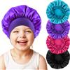 KFHENSOMR Cuffia per bambini che dormono, 4 pezzi, con fascia elastica in raso di seta, per capelli ricci e naturali, cuffia per dormire in seta per bambini e ragazzi (blu, rosso, nero, viola)