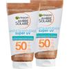 Garnier Ambre Solaire Crema Solare Viso Protettiva Anti-Età Super UV Acido Ialuronico SPF 50 Protezione Alta Idratante Formula Ipoallergenica - 2 Flaconi da 50ml
