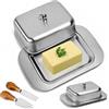 Zuxbolf Contenitore per Burro in Acciaio Inox,Burriera con Coperchio in Acciaio Inox,Porta Burro da Frigorifero,Scatola per Burro con Coltello e Forchetta per Formaggio, Torte, Dolci e Piccoli Frutti