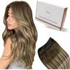 Hetto Extension Capelli Veri Tessitura Balayage Remy 50 cm 100g Matassa Capelli Veri Tessitura Marrone a Marrone Chiaro con Biondo Medio #3/8/24