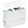 Zuxbolf 2 Pz Cestini Portaoggetti Plastica con Coperchio,Scatole Plastica Organizer,Scatole Immagazzinaggio Rettangolari per Cucina, Armadio, Ufficio, Bagno, Casa (28×10×10cm,Bianco)