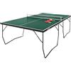 SPORTNOW Tavolo Ping Pong Pieghevole con 8 Ruote, Tavolo da Ping Pong Richiudibile con 2 Racchette, 3 Palline e Rete, 274x152.5x76 cm, Verde Scuro