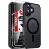 LeYi Cover Magnetica per iPhone 16 con 2 Pezzi Vetro Temperato, Custodia per iPhone 16 6,1 Pollici Traslucida Opaca Anti-Impronte Resistente ai Graffi Paraurti in TPU Antiurto Protettiva Case, Nero