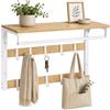 Relaxdays Appendiabiti da Parete 3 in 1, 10 Ganci, Asta, ripiano Cappelli, 42 x 65 x 30 cm, Naturale/Bianco