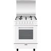 Glem Gas Cucina a Gas 4 Fuochi Forno Elettrico Multifunzione Ventilato con Grill Larghezza x Profondità 60x50 cm Classe energetica A con Coperchio colore Bianco - A654Mx6 Linea Alpha