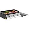 Outsunny Piastra gas 3 bruciatori 7,5 kW, superficie cottura 61 x 35,5 cm con coperchio, gas liquefatto/propano, portatile per esterno, fino a 6/8 commensali, nero