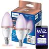 Philips Lampadina LED RGB intelligente Philips, modello C37, attacco E14, 470 lm, confezione da 2, lampadina intelligente, Wi-Fi/Bluetooth, colore bianco, Wi-Fi 4 (802.11n), 802.11b, 802.11g, LED, attacco E14