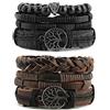 HZMAN Bracciale in vera pelle con albero della vita per uomo e donna, occhio di tigre, pietra lavica naturale, perle etniche, tribali, elastici, One Size, Acciaio inossidabile