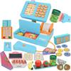 Bluey - Cassa giocattolo - 32 pezzi giocattolo contante con rumore, scanner, soldi, accessori alimentari e carta di credito - Kit gioco interattivo per bambini