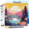 Figured'Art Mini Dipingere con i Numeri 20x20cm con Telaio - Paint by Numbers Tramonto Colorato sul Lago Passatempo per Adulti, Kit Completo, Hobby Creativi - Quadri fai da te Tela Già Incorniciata