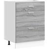 Roanoer Lyon - Mobile da cucina largo 60 cm, con cassetti, in legno Sonoma, con piedini regolabili in altezza, 60 x 46 x 81,5 cm, colore: grigio
