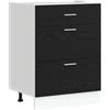 Roanoer Mobile da cucina nero effetto rovere, moderno mobile da cucina con 3 cassetti in legno, pratico armadietto per stoviglie e utensili, 60 x 46 x 81,5 cm
