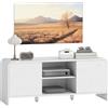 HOMCOM Porta TV 110 cm, porta TV per televisori fino a 55 con 2 ante, 2 scomparti aperti e ripiano regolabile, angoli arrotondati, stile scandinavo, panca TV per soggiorno, camera da letto, bianco