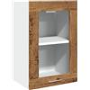 Roanoer Lyon - Armadietto da cucina sospeso con anta in vetro, effetto legno anticato, 40 x 31 x 60 cm, armadio da parete in legno per cucina e soggiorno, vetrina salvaspazio