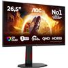 AOC Monitor Q27G4ZDR 26.5 pollici, 2560x1440, WQHD, 240Hz, QD-OLED Panel, 0.03ms GtG, USB Hub Height Adjustment, (HDMI2x 2.1 DP 1x 1.4) Adaptive Sync, HDR10, G-Sync Compatible, Nero