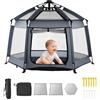 VEVOR Box per Bambini Neonati 150x150 cm, Box per Bambini Pieghevole Portatile, con Tettuccio Parasole UPF 50+, Borsa da Viaggio, Rete Traspirante, Area Giochi per Interni, Esterni, Parco, Spiaggia