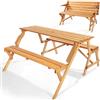 VEVOR Tavolo da Picnic Trasformabile Intercambiabile, Set Tavolo e Panca in Legno per Esterni, Panca Pieghevole Portatile con Foro per Ombrellone, Mobili da Pranzo per Patio per Giardino, Marrone