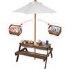 VEVOR Tavolo da Picnic con Ombrellone da 890 x 800 x 510 mm Tavolo e Panca in Legno per Esterni con 2 Vassoi, Mobili da Pranzo per Patio per 4 Persone per Giardino, Cortile e Veranda, Noce