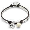 Uno de 50 Bracciale placcato in argento sterling con inserti in pelle e vetro di Murano color avorio.