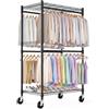 Himimi Appendiabiti con Ruote, 90x52x203 cm, Stand Appendiabiti Doppio con Ripiani Regolabili in Altezza, Appendi Abiti con le Ruote, Carrello Porta Abiti Robusto per Cabina Armadio, Lavanderia, Nero