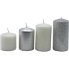 Dekohelden24 Candele dell'Avvento, a pilastro, candela da tavola in bianco argento e argento glitterato, 4 pezzi