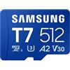 Samsung Scheda di Memoria MicroSD T7 da 512 GB, Scheda di Memoria per Smartphone, Tablet e Console Portatile, Fino a 170 MB/s di Lettura, Full HD e 4K UHD, MB-MB512T/WW