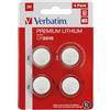 VERBATIM Batterie a bottone al litio Premium CR2016 Confezione da 4 3V 80mAh - Pile a bottone al litio per orologi chiavi della macchina telecomandi fotocamere giochi ecc - Cella a bottone