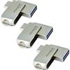 Integral Confezione da 3 unità flash USB 3.2 Gen 1 tipo C e tipo A da 64 GB, 360, con involucro in metallo solido, velocità di trasferimento elevate e semplicemente plug and playIPhone 15, serie 16