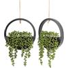 Floweroyal 2 pezzi piante grasse artificiali sospese 31 cm filo di perle finte in vaso con cordino da 21 cm per decorazione da parete interna ed esterna (nero)