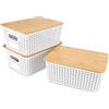 Luziyun 3 Pezzi Scatole Conservazione Con Coperchio Bambù Scatole Portaoggetti Cestini Portaoggetti Plastica Con Manici Organizer Bagno Portaoggetti Scatole Contenitori Armadio Cucina Bagno Ufficio