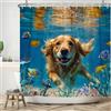 ASDCXZ Tenda da doccia con cane, 180 x 220 cm, divertente cane, felice, nuoto, mondo subacqueo, colorato, oceano, pesce, lavabile, tenda da doccia in poliestere, impermeabile, per vasca da bagno con