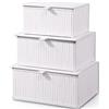 Honygebia Cestino Portaoggetti con Coperchio - Bianco Bambù Decorative Scatola Porta Oggetti, Set di 3 Cesto Vimini con Rivestimento in Tessuto Intrecciato per Cucina Bagno Salotto Organizer