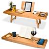 Virsus Vassoio Vasca da Bagno Estensibile in Bambù 2285, misura 75x23x5 cm, allungabile da 75 a 108 cm, vassoio legno con gambe pieghevoli per colazione letto, tavolino porta PC, supporto bicchieri