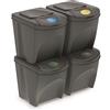 Prosperplast Set di 4 contenitori per raccolta differenziata in plastica 100L Prosperplast Sortibox in colore grigio