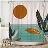 ASDCXZ Tenda da doccia boho, 120 x 180 cm, moderna, astratta, marrone, sole, blu, oro, foglie, grigio, lavabile, tenda da doccia in poliestere, impermeabile, per vasca da bagno con 8 ganci