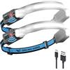 Smiling Shark Lampada Frontale, Headlamp Ricaricabile 2400mAh 2 Pezzi Ultra Luminosa Luce Bianca & 2 Luci Spot Regolabili a 270°, Head Lamp con Sensore di Movimento per Trekking Campeggio Riparazioni