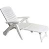 Lettino Prendisole da Giardino Cancun con Ruote 72x190x60 h cm in Plastica Bianco
