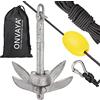 ONVAYA® Ancoraggio per Barche, 0,7 kg | Set con corda di ancoraggio con moschettone, Barca di ancoraggio e sacchetto per il trasporto, Ancora pieghevole