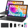 GOODTEL Tablet Android da 10,1 pollici con 12 GB RAM + 128 GB ROM 1 TB TF, 5G + 2,4 G WiFi, GPS, Bluetooth 5.0, 6000 mAh, doppia fotocamera 8 + 5 MP, cast, OTG, tipo C, con custodia, tastiera e mouse