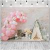 AIBIIN 2,1x5 m Boho Ragazza Compleanno Fotografia Sfondo Rosa E Bianco Floreale Palloncino Bianco Tenda Ritratto Sfondo Banner Baby Shower Party Cake Smash Decorazione Neonato Foto Forniture