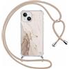 Yoedge Cover con Cordino per iPhone 15 6,1, Custodia Trasparente Aesthetic Disegni Marble, Donne Ragazze Morbido TPU Silicone + PC Antiurto Protettiva Case con Collana Tracolla Laccio Collo, 03