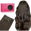 WENNALIFE Extension con clip in capelli veri, 75 g, 5 pezzi, 40 cm, colore marrone scuro chiaro
